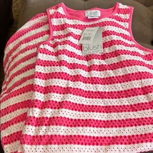 Blush by Us Angels Pink and White Eyelet Dress